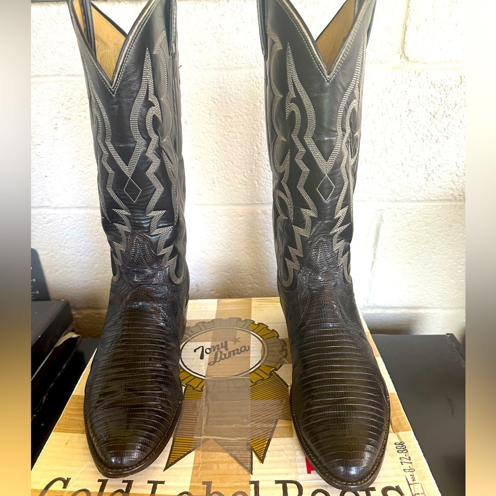 SOLD - Tony Lama Chocolate Brown Lizard Boots 10D